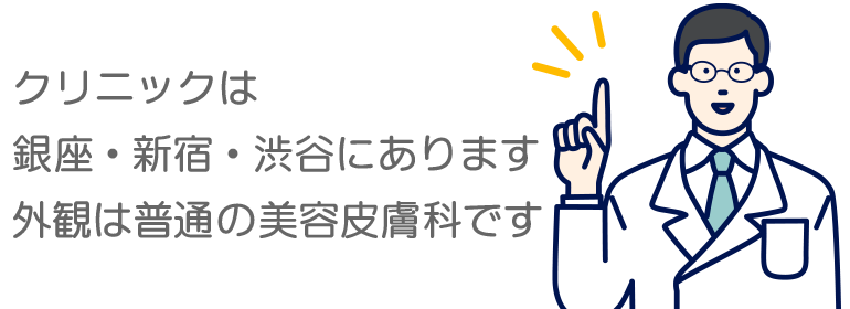 クリニックは銀座・新宿・渋谷にあります。外観は普通の美容皮膚科です。